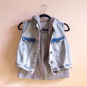 Cropped Denim Vest with Hood
